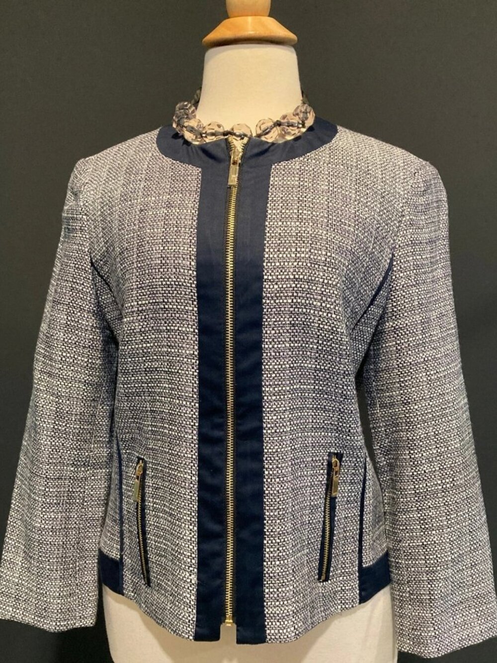 Jones New York Tweed Navy & Gray Jacket Blazer Suit Church Work Size Small
